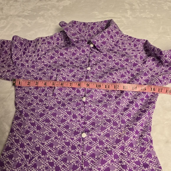 VTG 60's-70's Homemade Floral Geometric Long Sleeve Button Down Dress Sz S - Picture 13 of 14